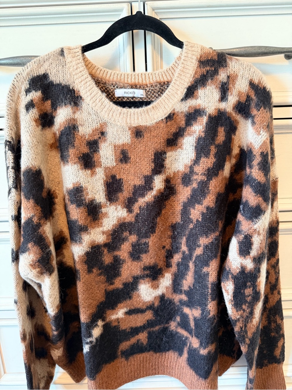 Ricki's Brown Black Cream Animal-Print Crewneck Sweater